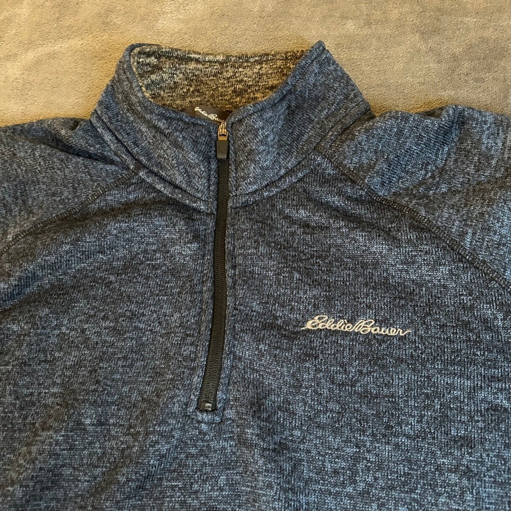 Eddie Bauer Sweater Fleece Pullover Mens XXL Blue Quarter Zip Mock Neck